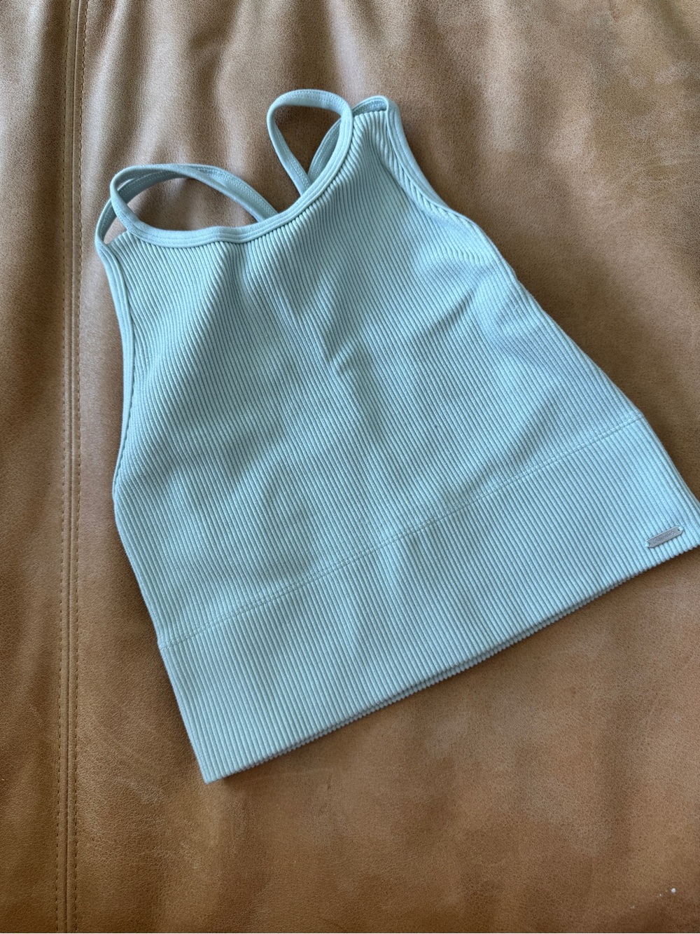 Ribbed Halter Tank Top in Light Blue